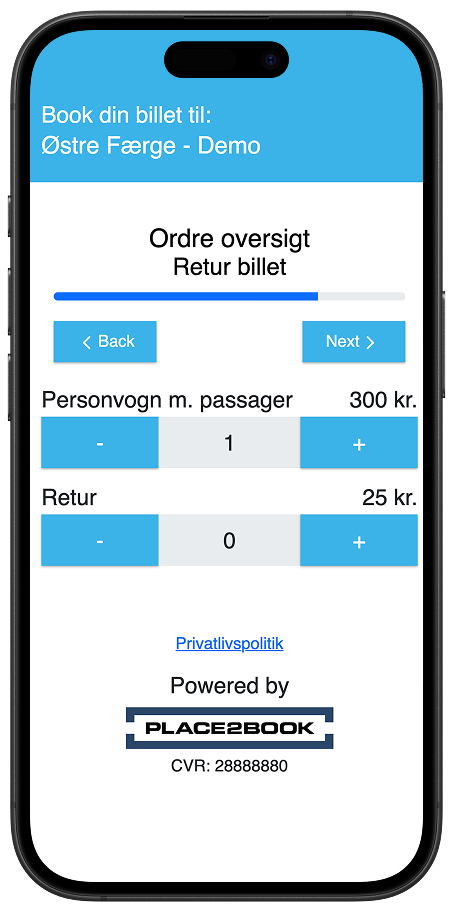 Skærmbillede: vælg billet og betal