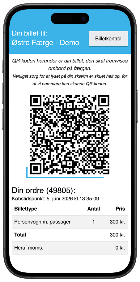 Skærmbillede: FastTicket med dynamisk QR-kode